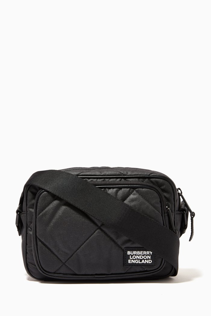 

Crossbody Bag in Diamond Quilted Waxed Cotton, Black