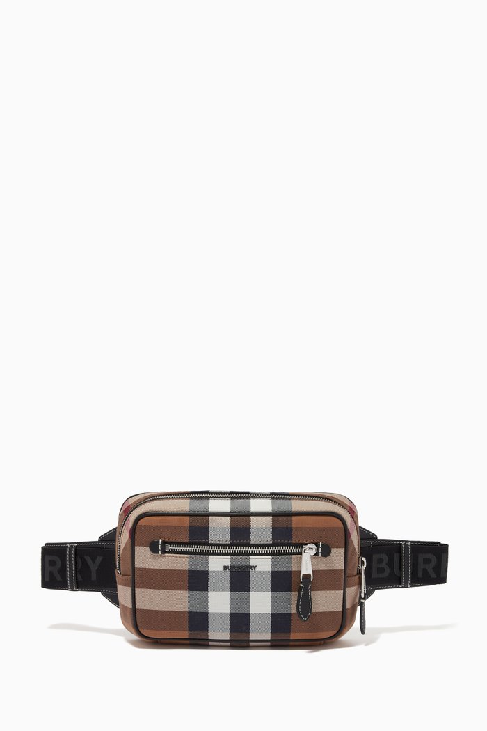 

Belt Bag in Check Cotton Canvas & Leather, Brown