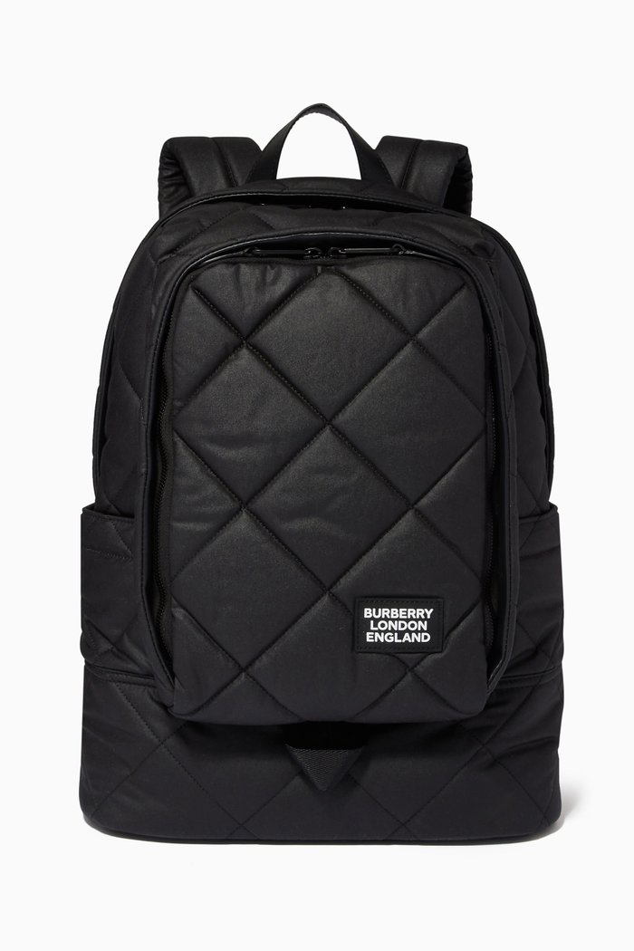 

Large Backpack in Diamond Quilted Waxed Cotton, Black