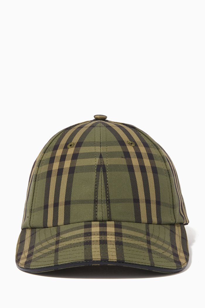 

Baseball Cap in Check Cotton Canvas, Green