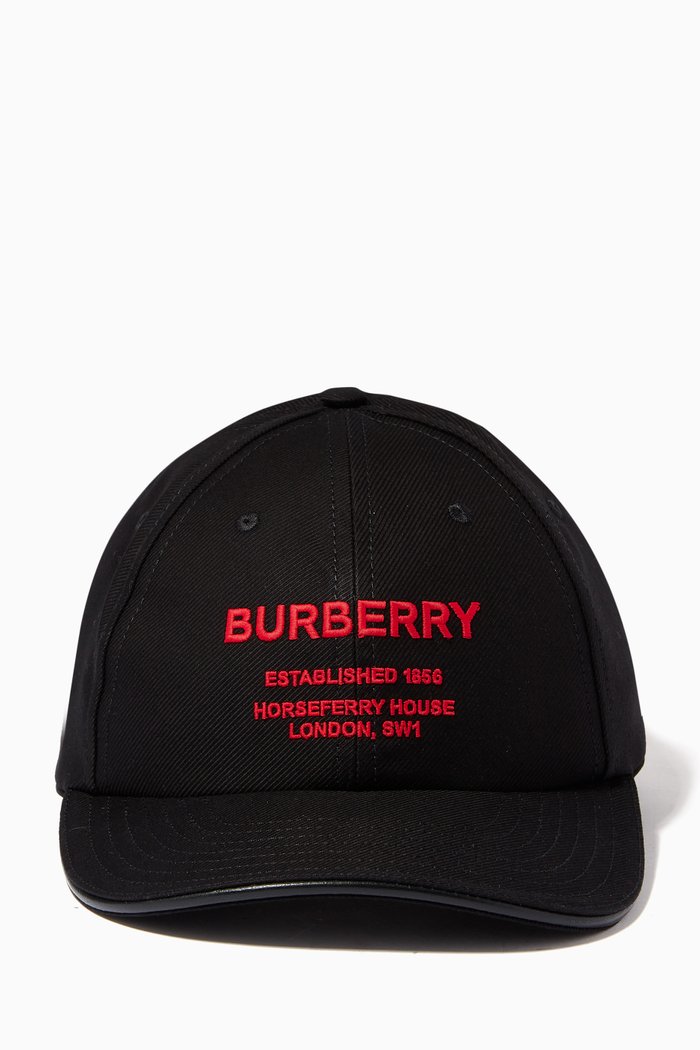 

Horseferry Motif Baseball Cap in Cotton Twill, Black