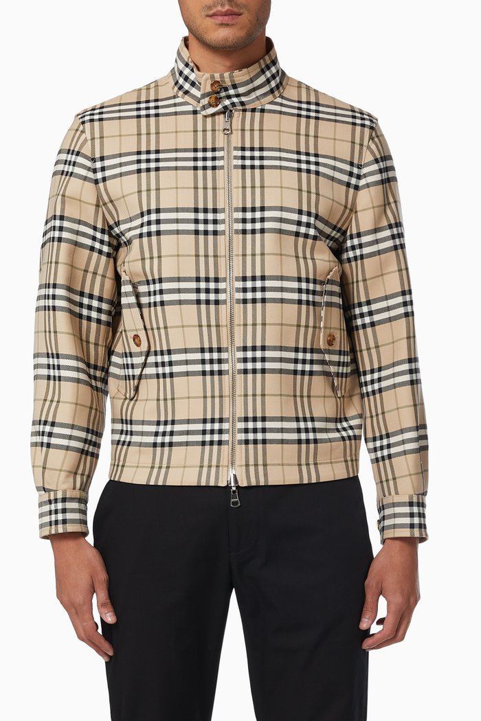 

Reversible Harrington Jacket in Check Wool Cotton, Neutral