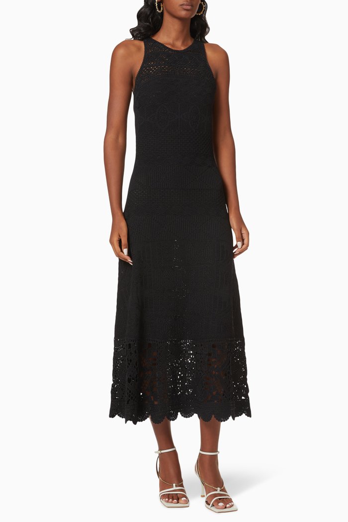 

Crochet-Style Strappy Dress, Black