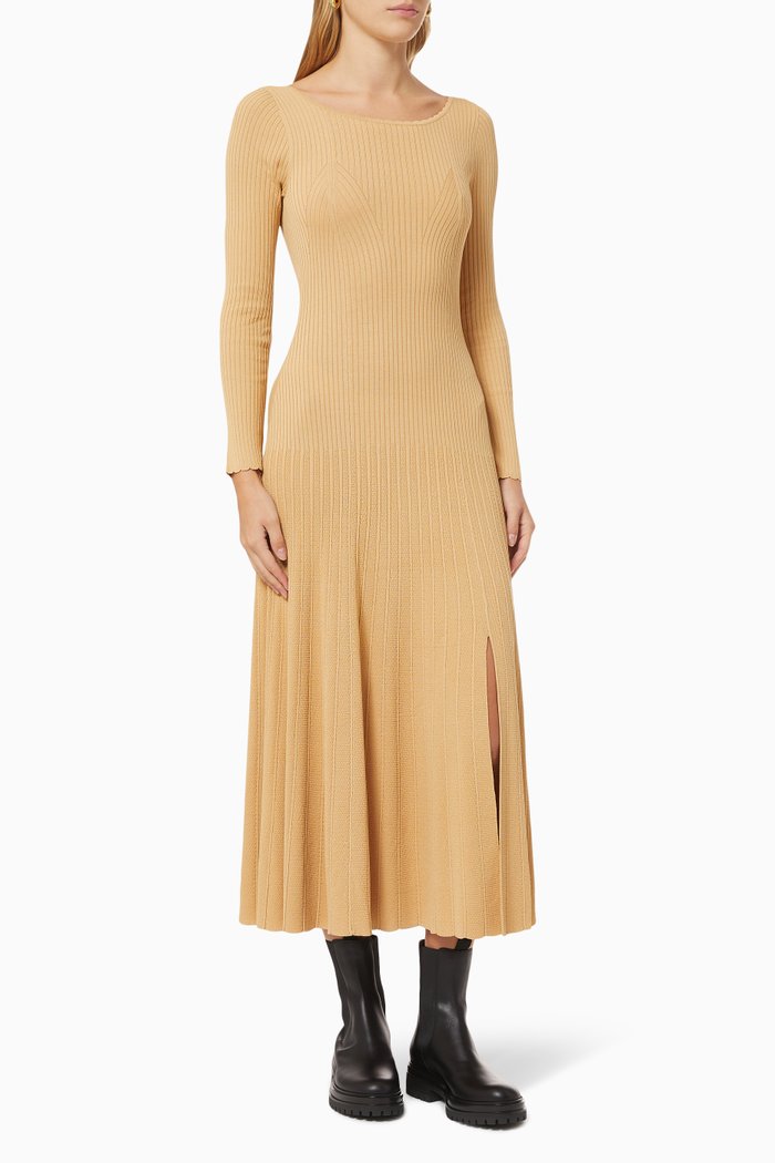 

Chain Detail Dress in Ribbed Knit, Neutral