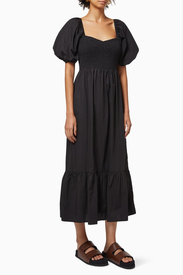 

Lithana Midi Dress in Cotton Poplin, Black