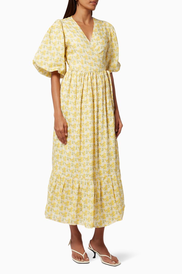 

Thulla Wrap Midi Dress in Linen, Neutral