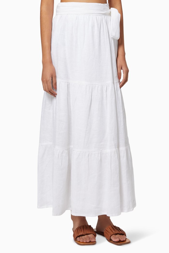 

Cavaretta Midi Skirt in Linen, White