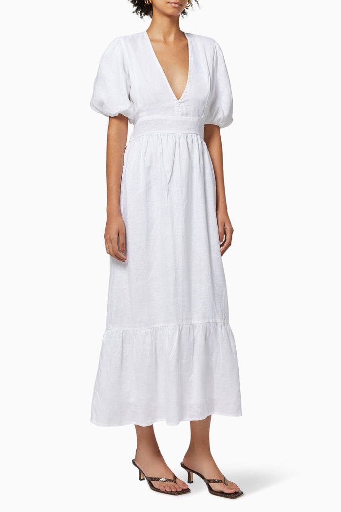

Romilla Wrap Midi Dress in Linen, White