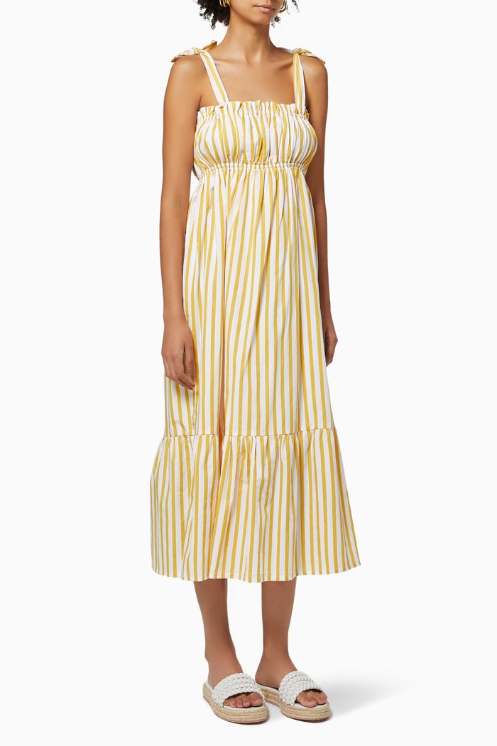 Gia Midi Dress in Cotton Poplin, Yellow