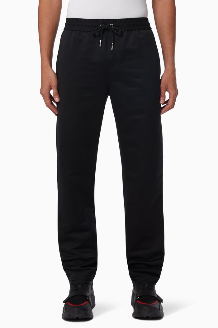 

Jogging Pants with Satin Stripe in Linen-Cotton Blend, Black