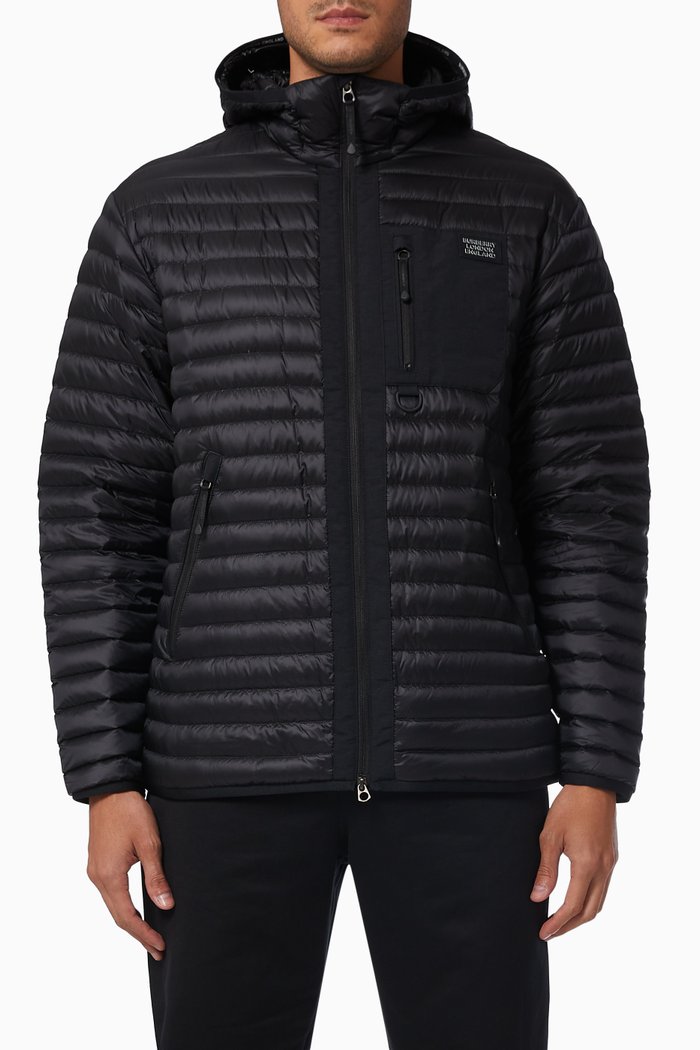 Packaway Lightweight Puffer Jacket with Logo Appliqué, Black