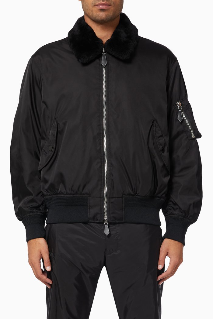 

Glenfield Bomber Jacket with Detachable Shearling Collar in ECONYL®, Black