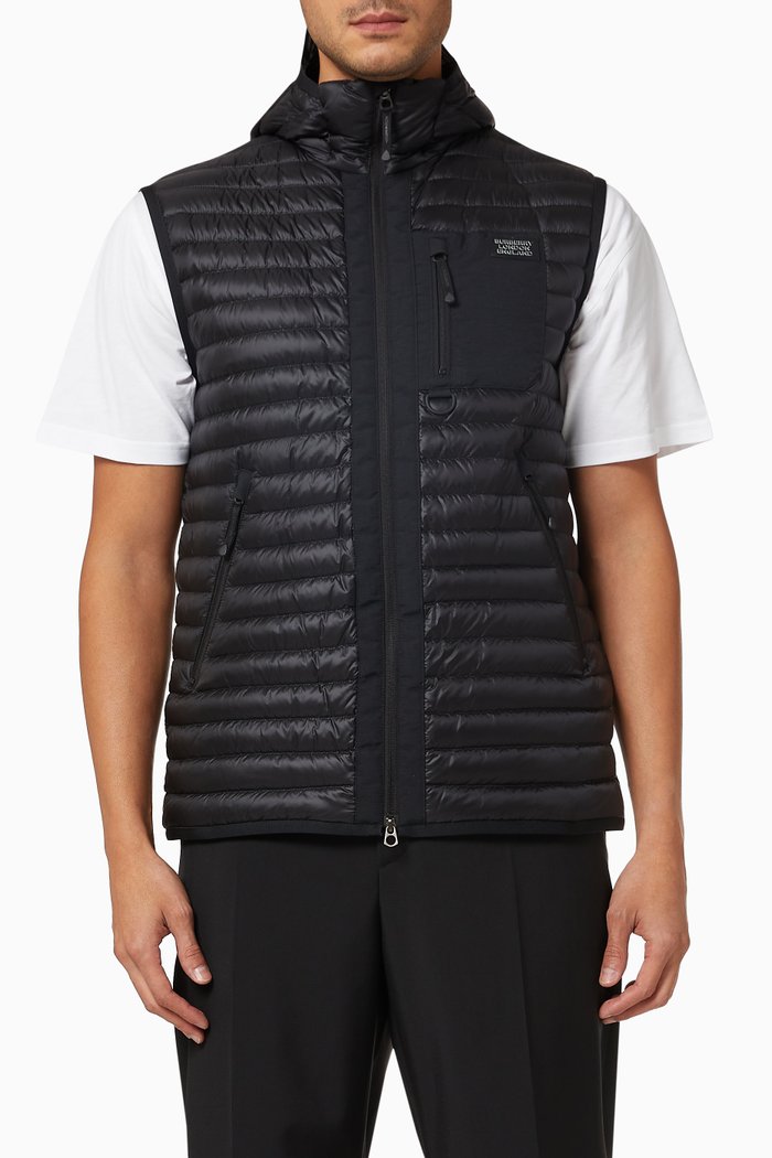 

Hooded Puffer Gilet with Logo Appliqué, Black