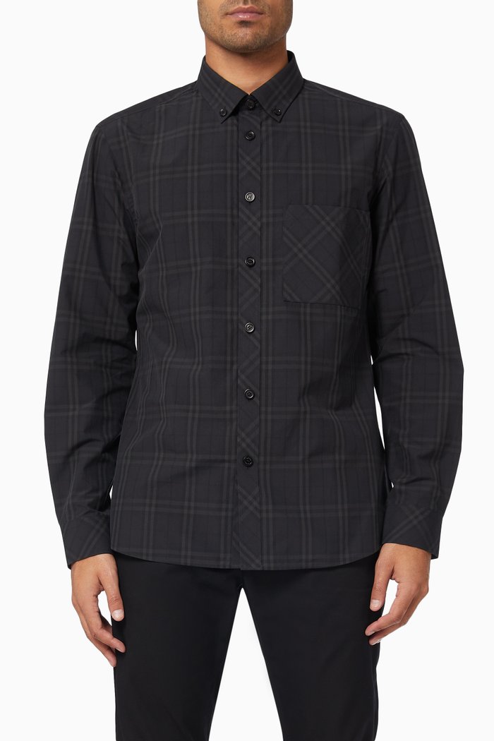 

Check Shirt in Cotton Poplin, Black