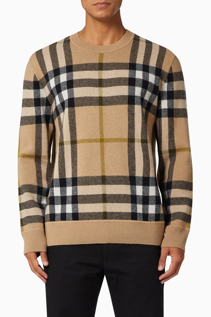 Check Sweater in Cashmere Jacquard, Neutral