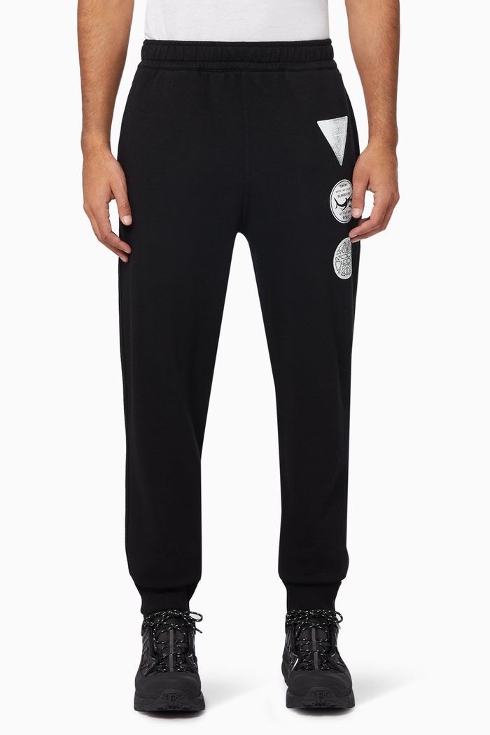 Sweatpants with Shark Graphic in Cotton, Black