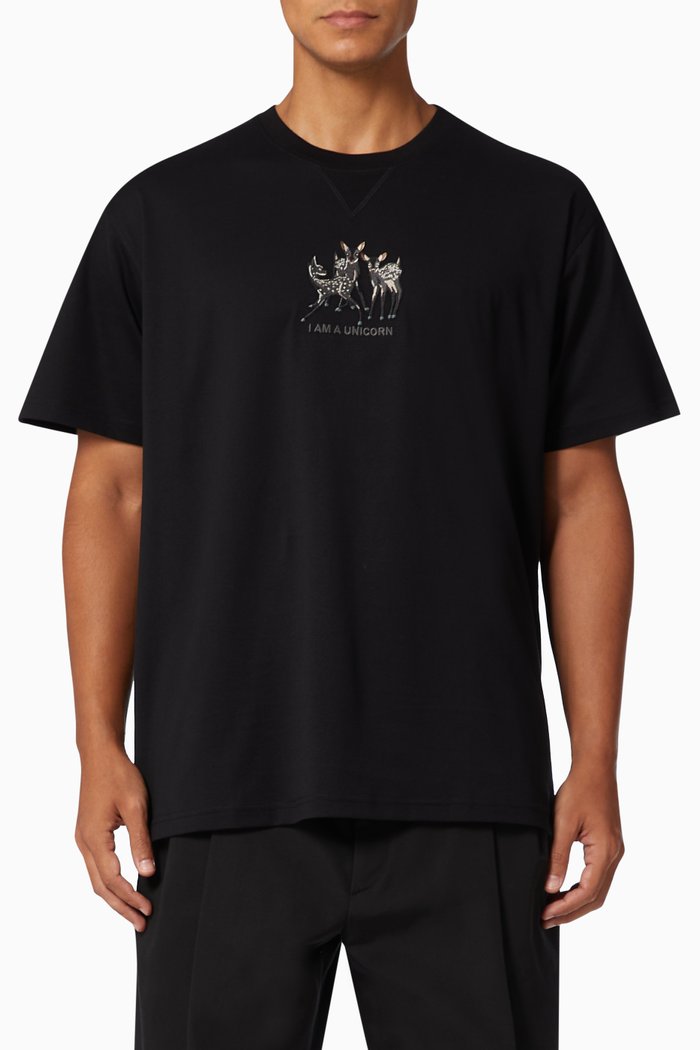 

Oversized T-shirt with Deer in Cotton, Black
