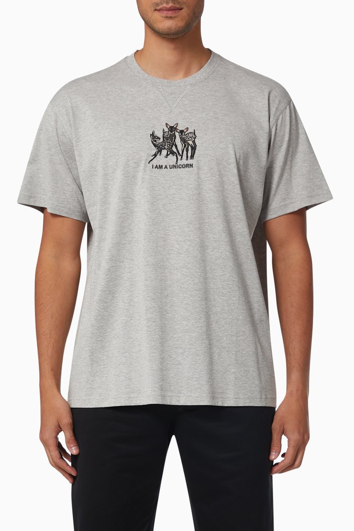 

Oversized T-shirt with Deer in Cotton, Grey