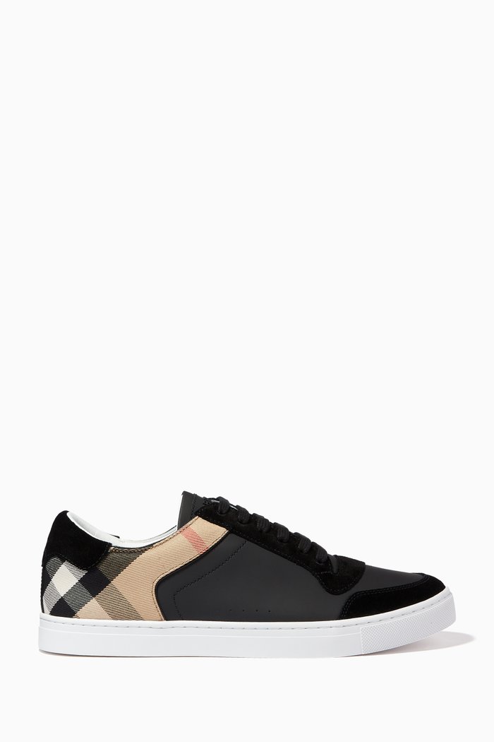 

New Reeth Sneakers in Leather, Suede & House Check Cotton, Black