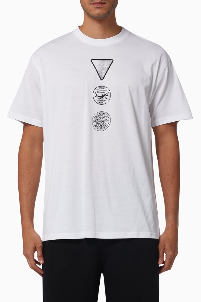 Oversized T-shirt with Badge Print in Cotton, White