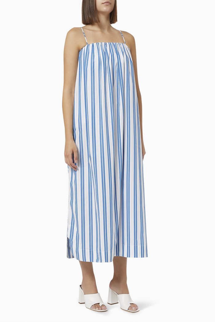 

Tent Midi Dress in Striped Organic Cotton Poplin, Blue