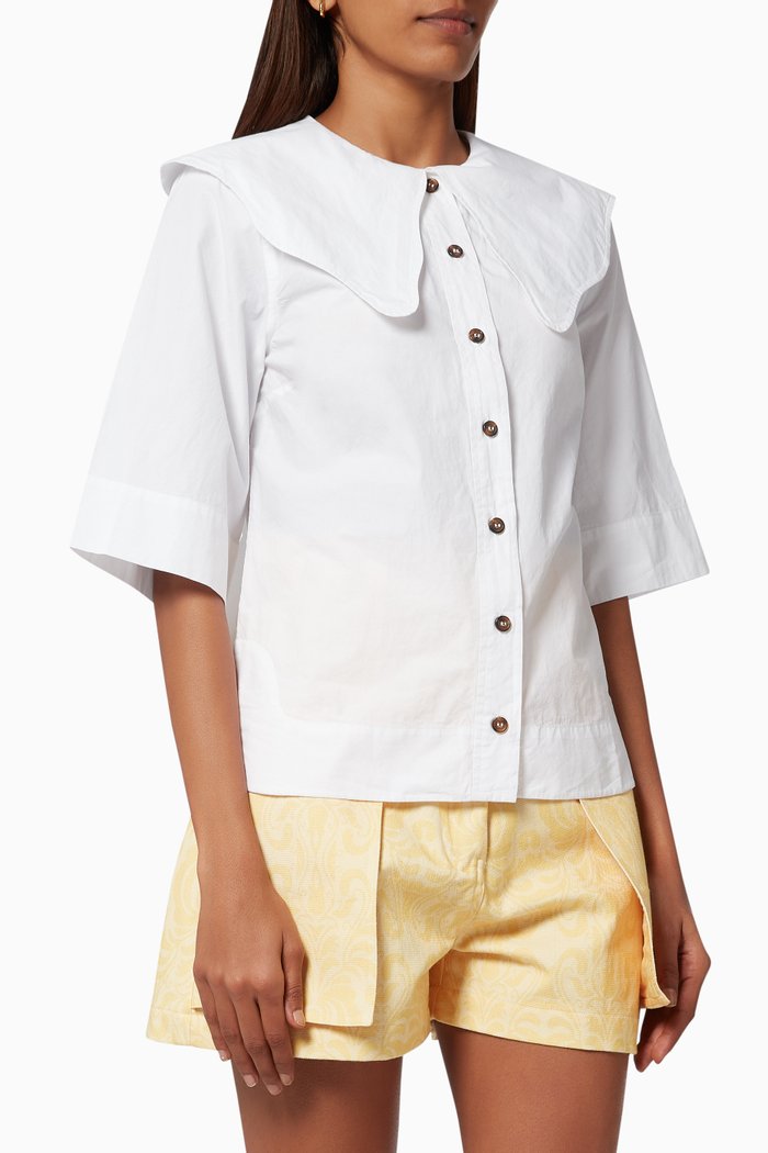 Collared Blouse in Organic Cotton Poplin, White