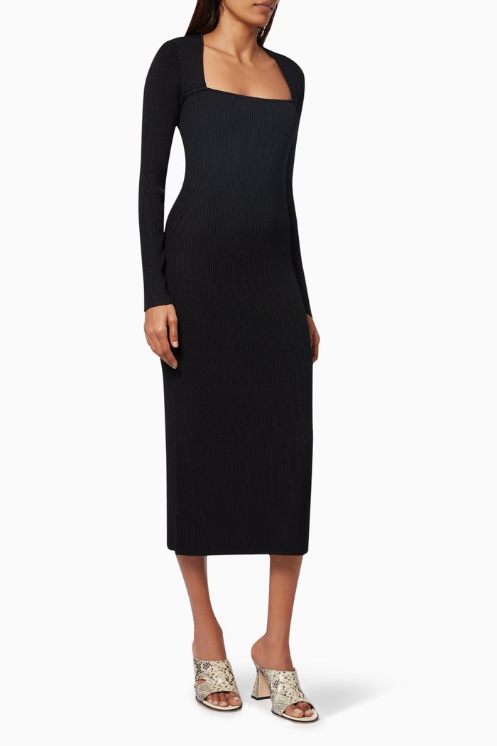

Midi Dress in Ribbed Rayon, Black