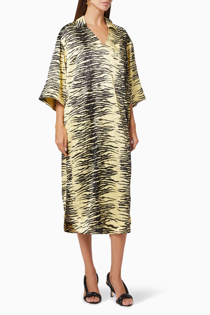

Oversized Midi Dress in Crinkled Satin, Yellow