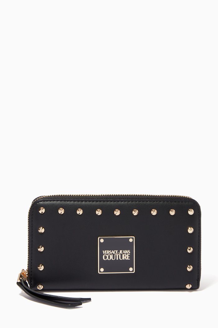 

Studded Logo Wallet in PU Leather, Black