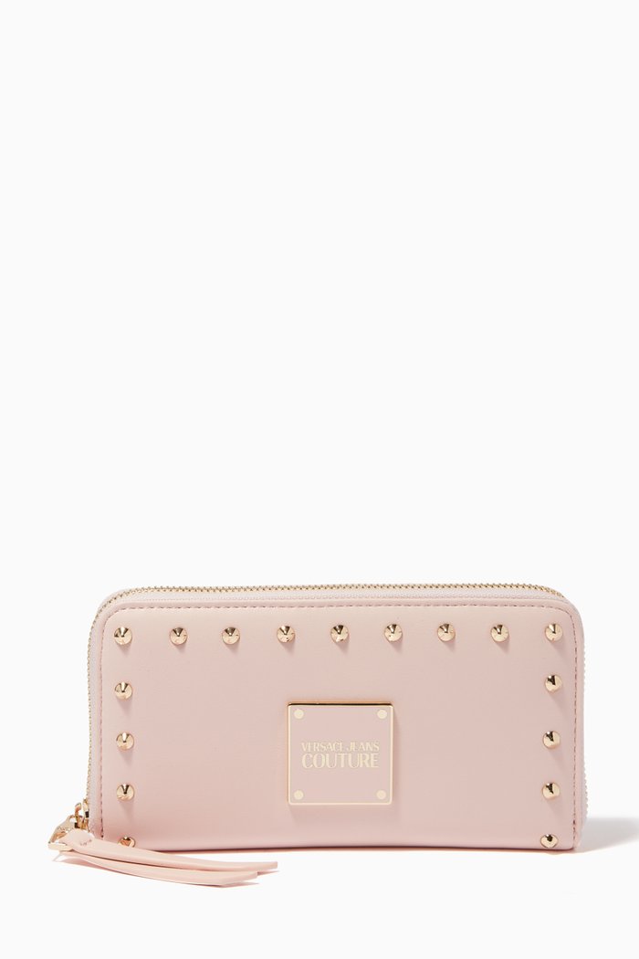 

Studded Logo Wallet in PU Leather, Pink