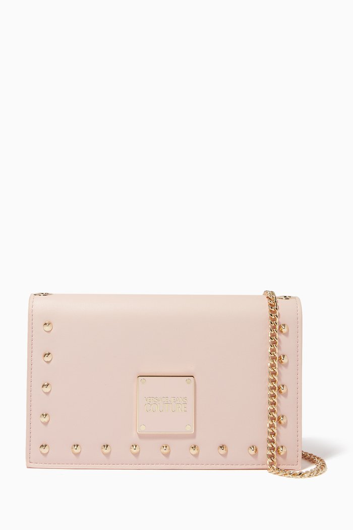 

Studded Logo Wallet with Chain in PU Leather, Pink