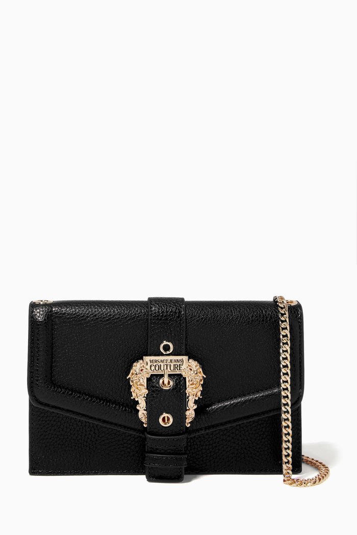

Logo Buckle Wallet with Chain in PU Leather, Black