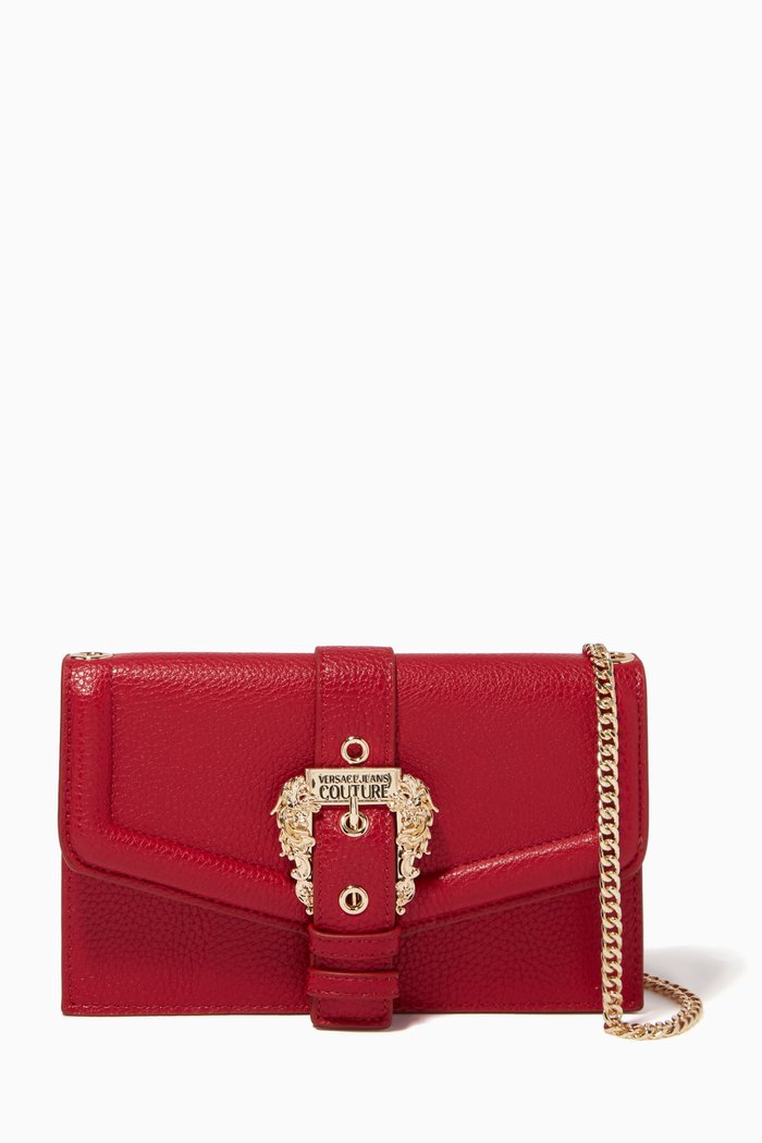 

Logo Buckle Wallet with Chain in PU Leather, Red