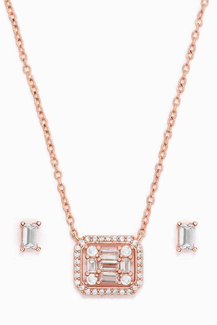 

Emerald Pendant Necklace and Stud Earrings Set, Rose gold