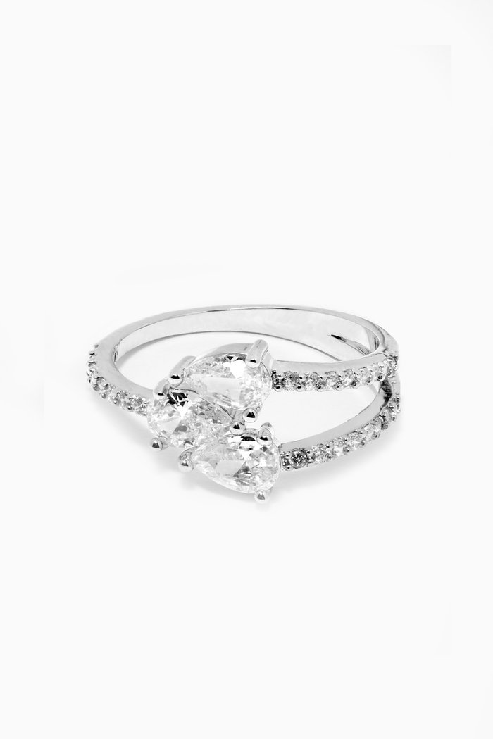 

CZ Pear Claw Ring, Silver