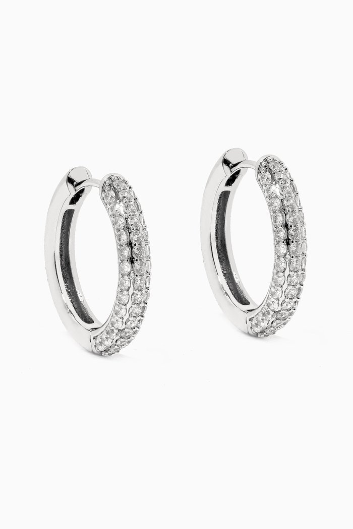 

CZ Huggie Earrings, Silver