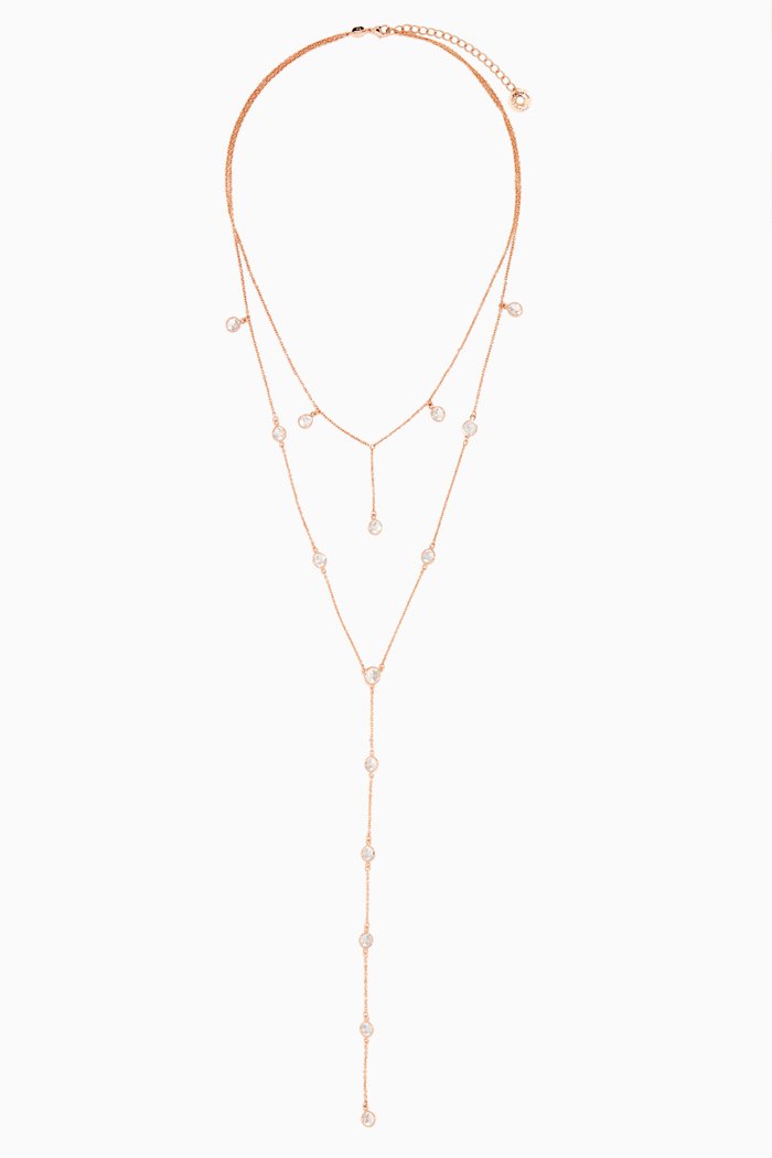 

CZ Layered Stations Lariat Necklace, Rose gold