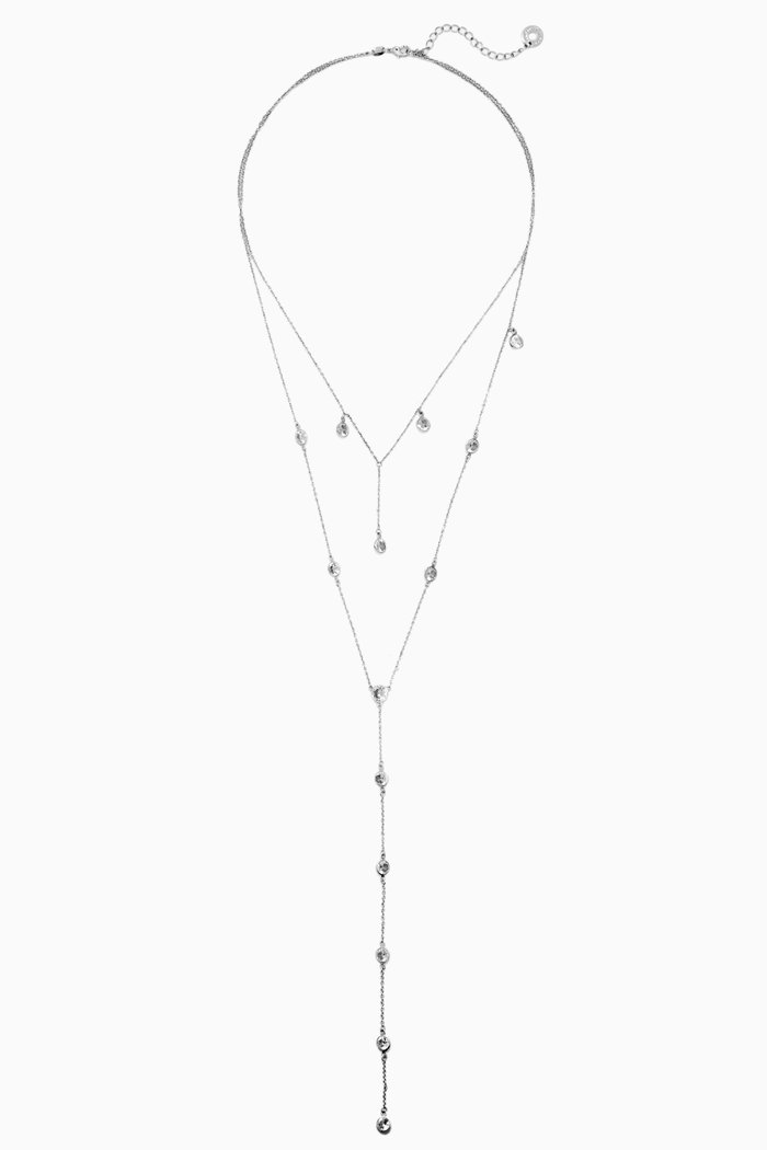 

CZ Layered Stations Lariat Necklace, Silver