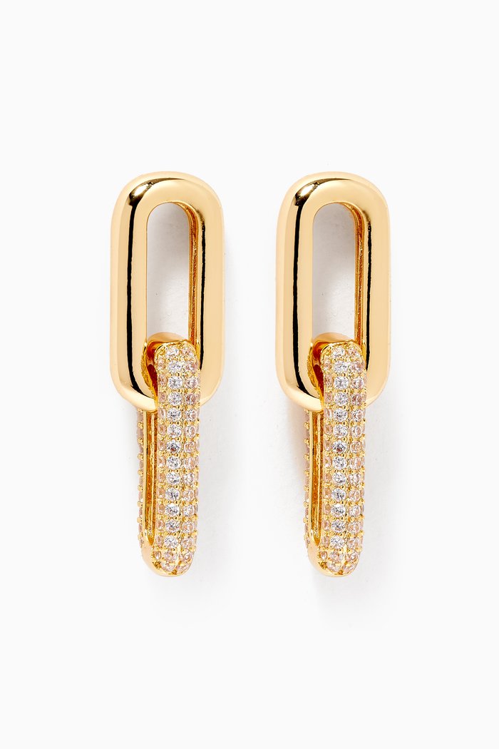 

Pavé CZ Oval Link Earrings, Gold