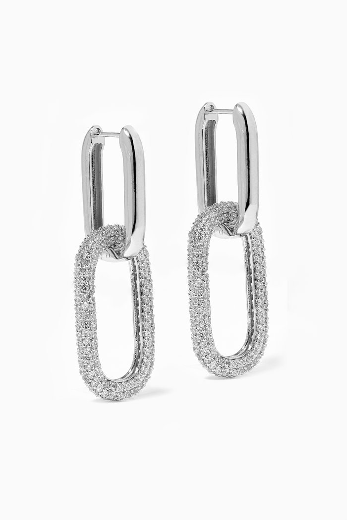 

Pavé CZ Oval Link Hoop Earrings, Silver