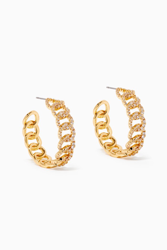 

Pavé CZ Links Hoop Earrings, Gold