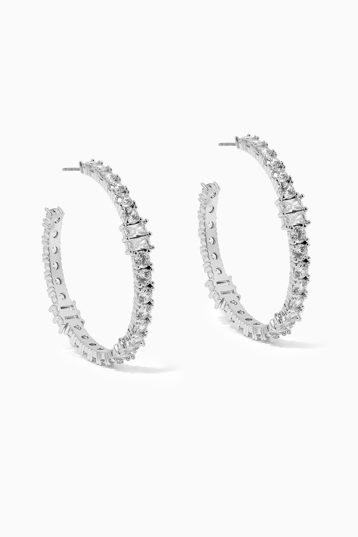 

Emerald Cut CZ Hoop Earrings, Silver