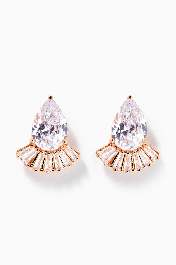 

Pear & Baguette CZ Stud Earrings, Rose gold