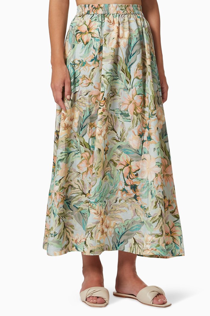 

Margot Floral Skirt in Linen, Multicolour