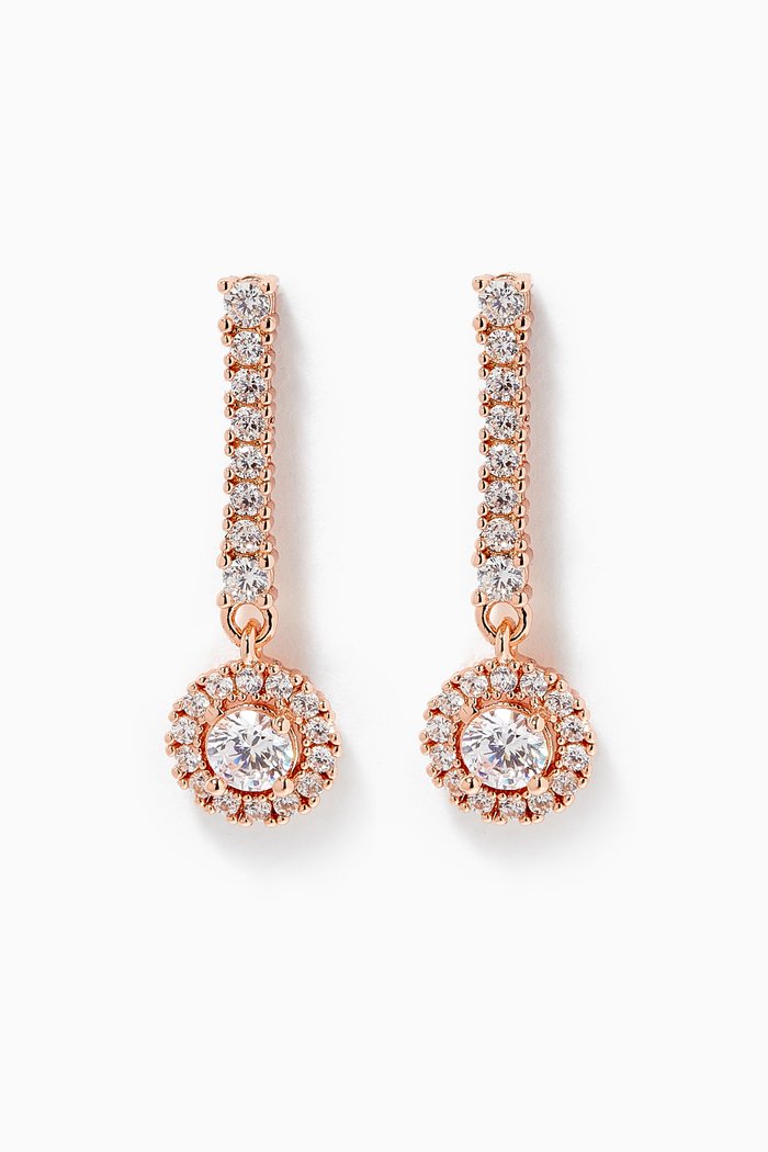 

Round CZ Halo Drop Earrings, Rose gold