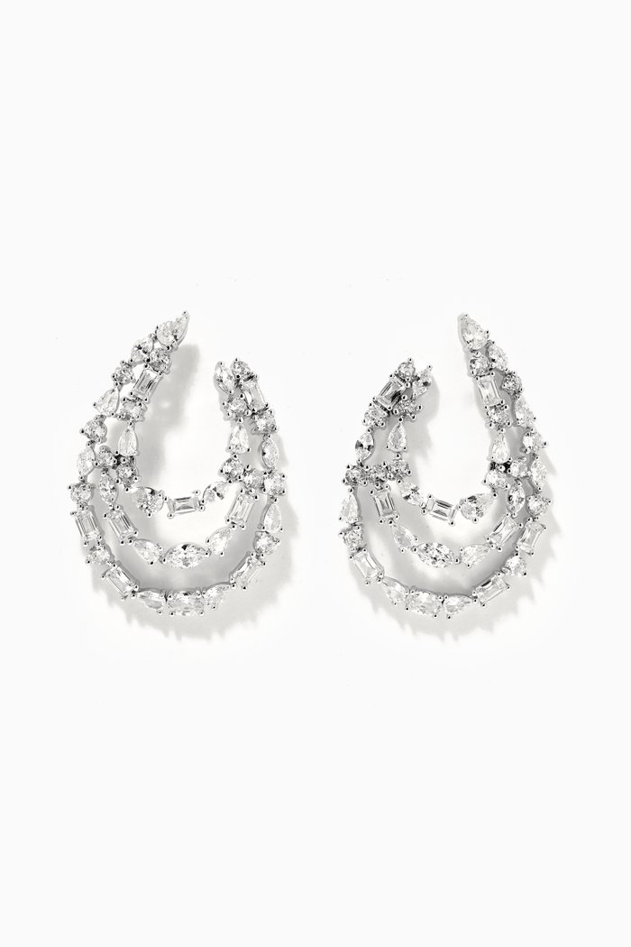 Multi Shape Statement Stud Earrings, Silver