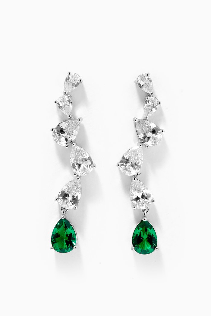 

Pear CZ Drop Crawler Earrings, Green
