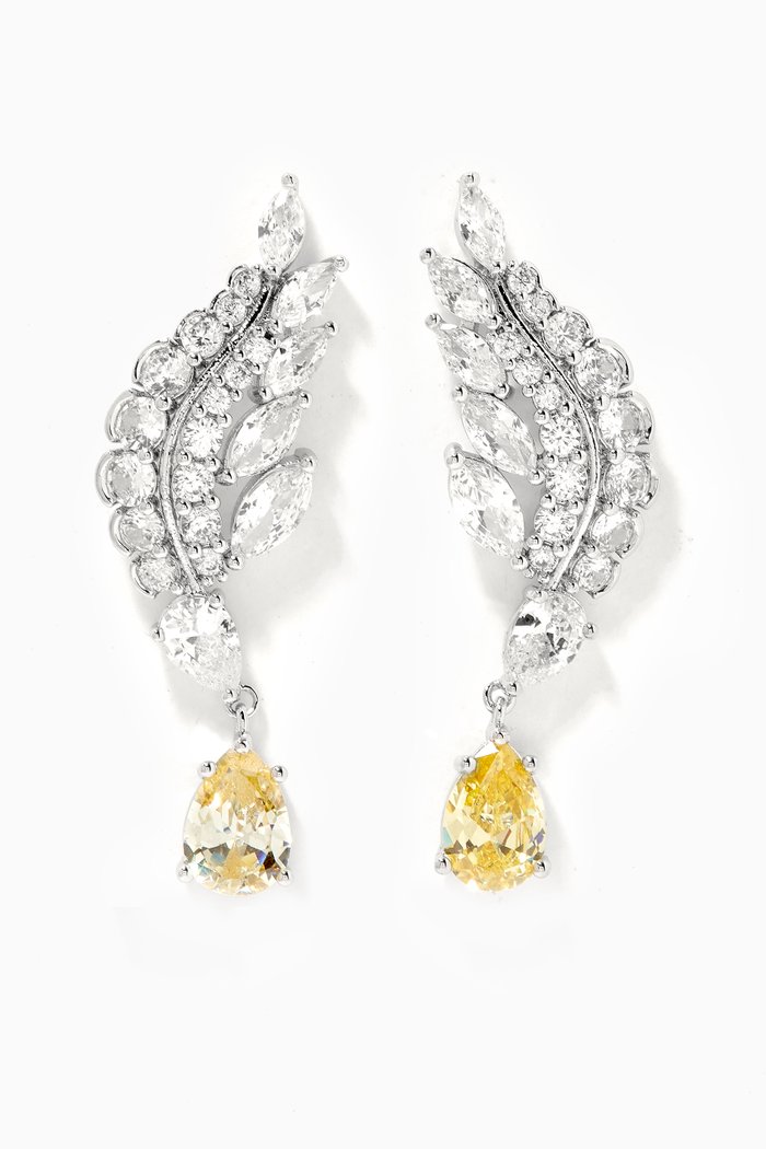 Angel Wing Pear CZ Drop Crawler Earrings, Yellow