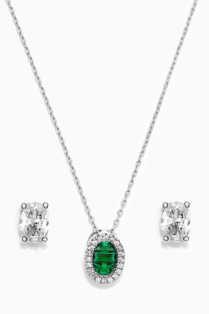 

Baguette CZ Halo Pendant Necklace & Stud Earrings Set, Green