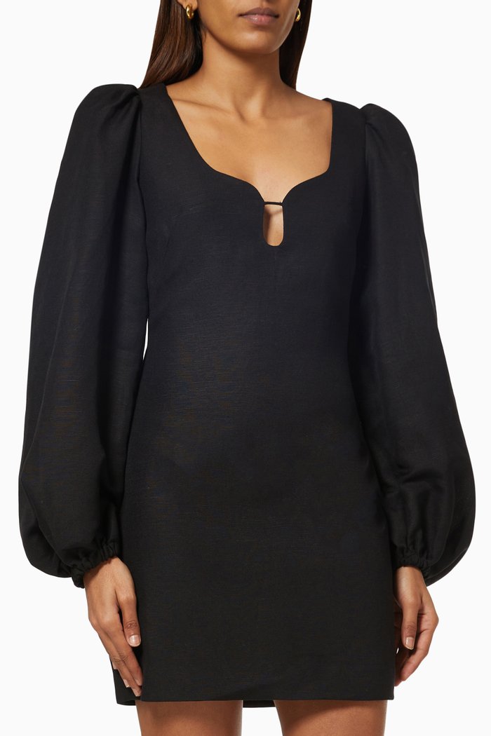 

Fara Dress in Linen Blend, Black